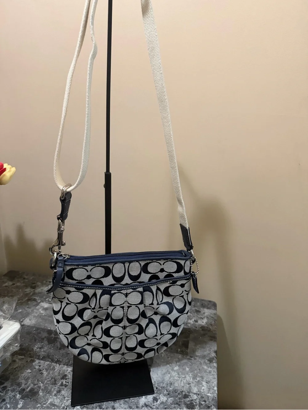 Coach Signature Crossbody Bag - Navy and Beige